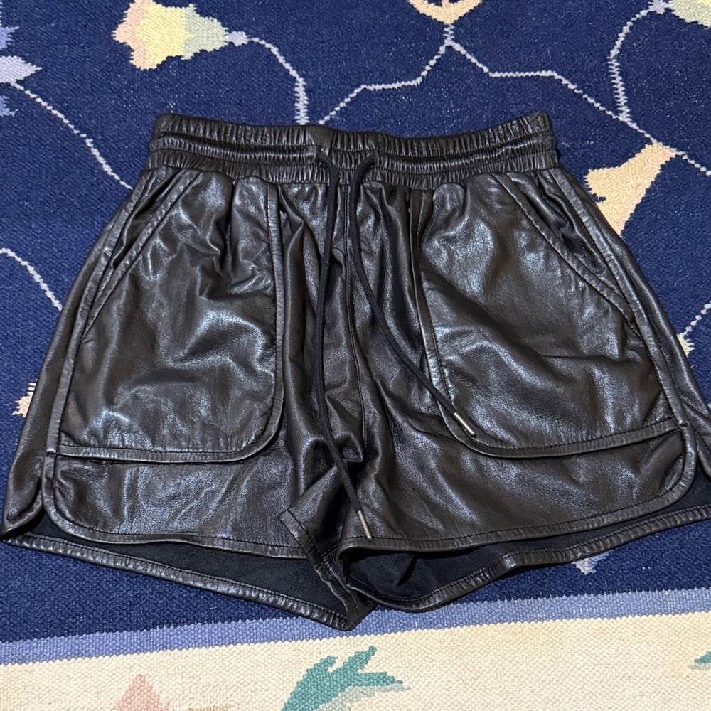 Joie Black Faux Leather Athletic Drawstring Shorts